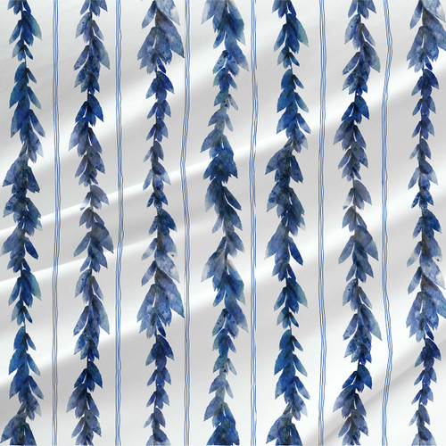 Stripe fabric print - Artistic Leaves in Blue colorway Stripe fabric print - Artistic Leaves in Blue colorway