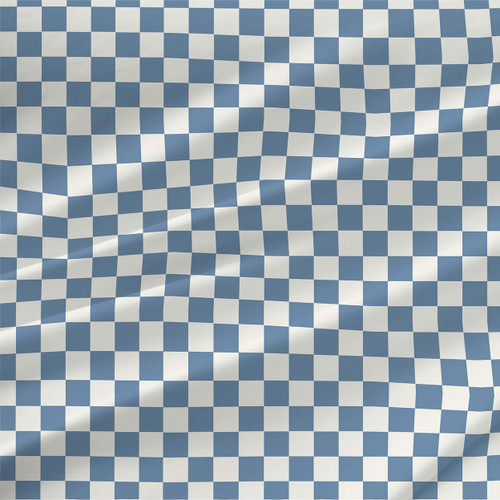 Tallies Stormy muted blue and ivory classic checkerboard fabric by the yard