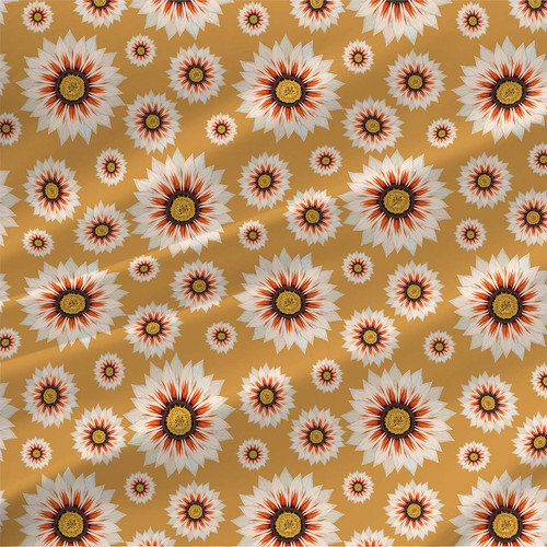 Ready Set Go Golden bold daisy floral fabric in ivory, rust orange, and ochre by the yard
