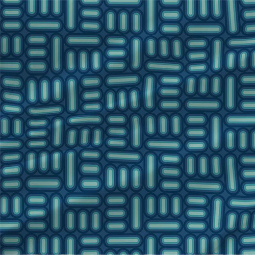 Ocean – layered rounded rectangular geometric motifs in deep navy, teal, aqua, and seafoam arranged in interlocking blocks – fabric by the yard.