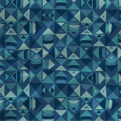 Trigon – Ocean – angular triangle, diamond, and chevron mosaic in deep navy, teal, aqua, and seafoam – fabric by the yard