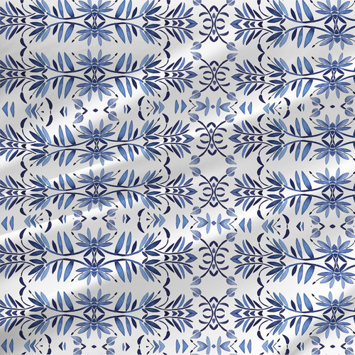 Porto Mini Ink indigo blue watercolor geometric botanical fabric by the yard