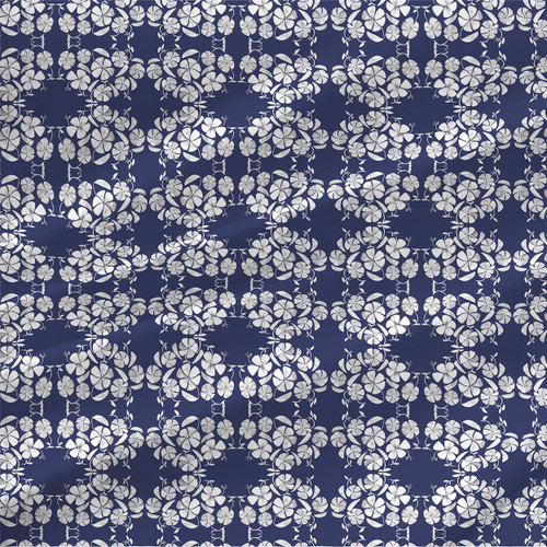 Poppy Reverse Mini Dusk white botanical pattern on navy fabric by the yard