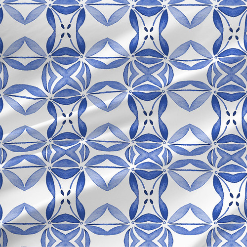Grotto Mini Amalfi blue watercolor geometric fabric by the yard