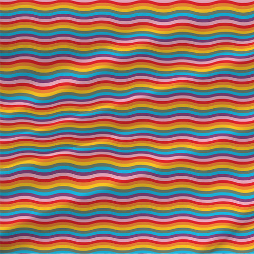 Cosmic Rainbow wavy stripe fabric by the yard in red, orange, yellow, turquoise, blue, purple, and pink.
