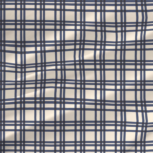 Almost Gingham – Vibrant – navy hand-drawn plaid fabric by the yard.