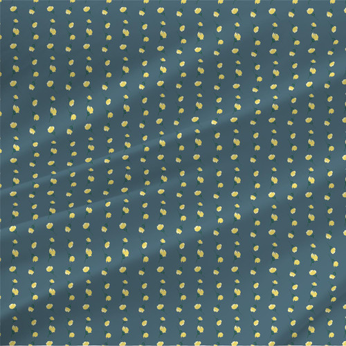 Joyful Blooms – Serene Dark – yellow floral fabric by the yard on deep blue-gray.