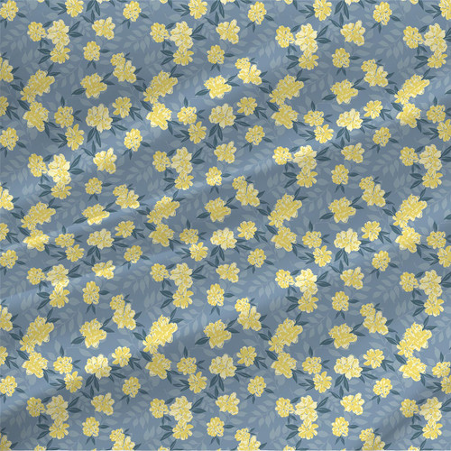 Magnificent Magnolias – Serene – yellow and blue layered floral fabric by the yard.