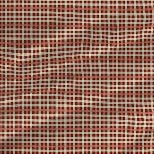 Picnic Plaid Sunset fabric by the yard with rust, dusty rose, cream, and soft gray intersecting bands.