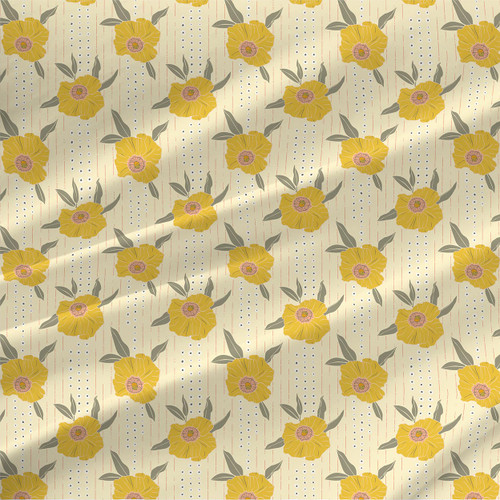 Floral fabric print - Poppy Lines Grande in Cream colorway Floral fabric print - Poppy Lines Grande in Cream colorway