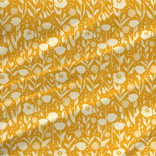 Floral fabric print - Flower Silhouette in Orange colorway