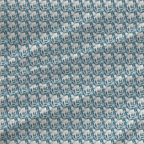 Serene Sapphire Dark – deep teal-blue watercolor leafy botanical fabric by the yard