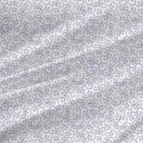 Carlisle Purple abstract swirl fabric by the yard with violet looping lines on a crisp white ground