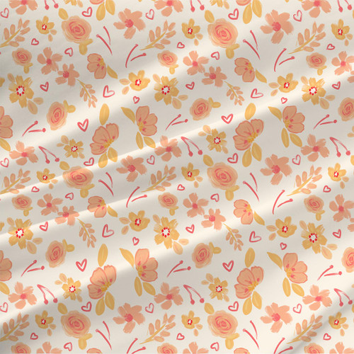Floral fabric print - Flower Paths in Coral colorway. Floral fabric print - Flower Paths in Coral colorway.
