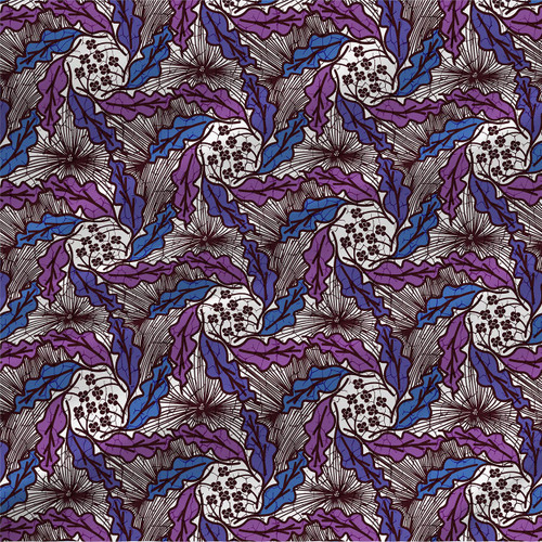 Ethnic fabric print - Wild Foliage in Purple and Blue colorway.