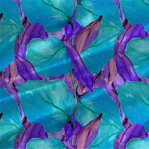 Simba Forgeti Grande Teal oversized watercolor leaf fabric by the yard