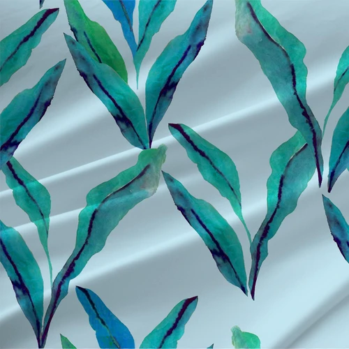 Carisma Radicans Grande Teal oversized turquoise watercolor leaf fabric by the yard