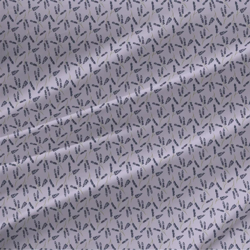 Wildflower Waltz Violet Vista fabric by the yard with navy wildflower sprigs on a pale violet gray ground
