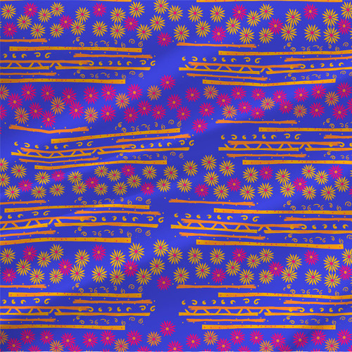 Avril – Yellow Pink Orange Blue – Fabric by the Yard with multicolor flowers and abstract linework on blue