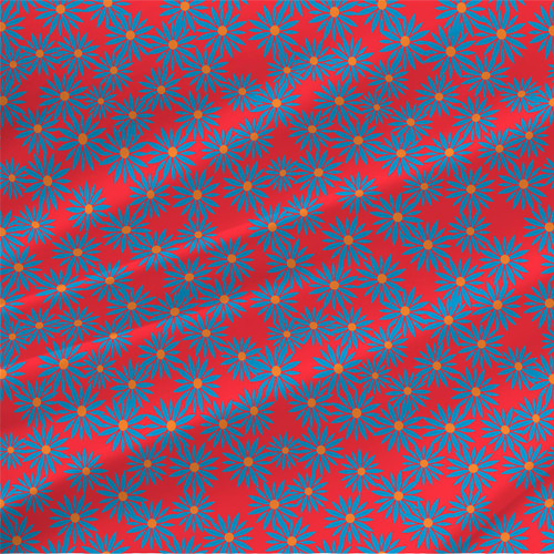 Adele floral fabric in Blue Red with teal-blue flowers and orange centers on a vivid red ground