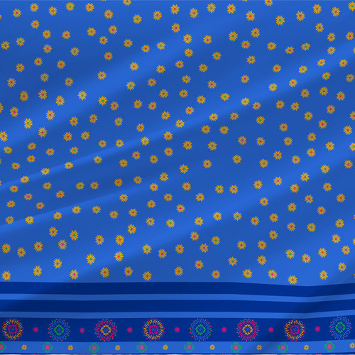 Abstract medallion fabric print - Zellij Border Mini in Yellow and Blue Abstract medallion fabric print - Zellij Border Mini in Yellow and Blue