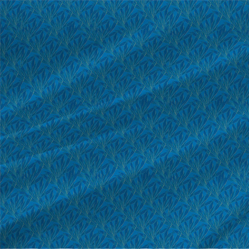 Twilight Manicata Azure tropical leaf fabric with layered tonal blue palm fronds