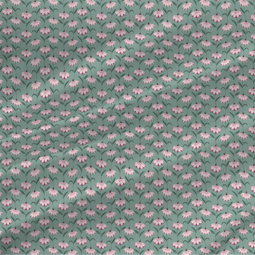 Awakening Coneflowers floral fabric with pale pink coneflowers on a sage green background