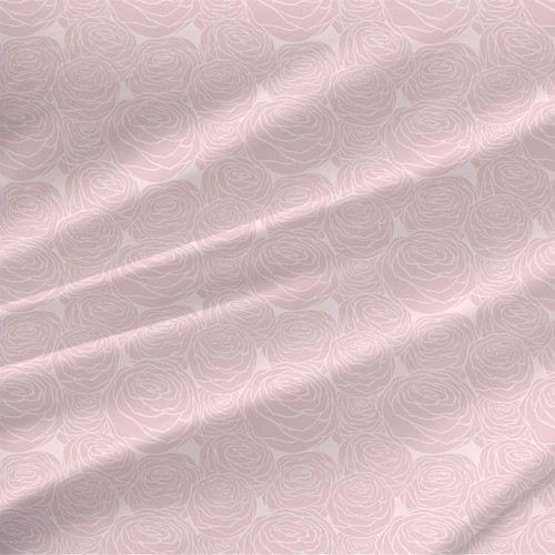 Awakening Roses fabric with soft pink rose blooms and delicate light linework in an allover floral repeat