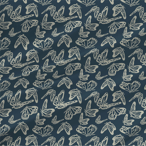 Animal Print Fabric - Butterflies in Flight in Indigo