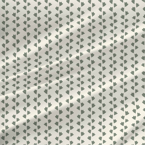 Duck Feet fabric with small muted green duck footprints in rows on an off-white background