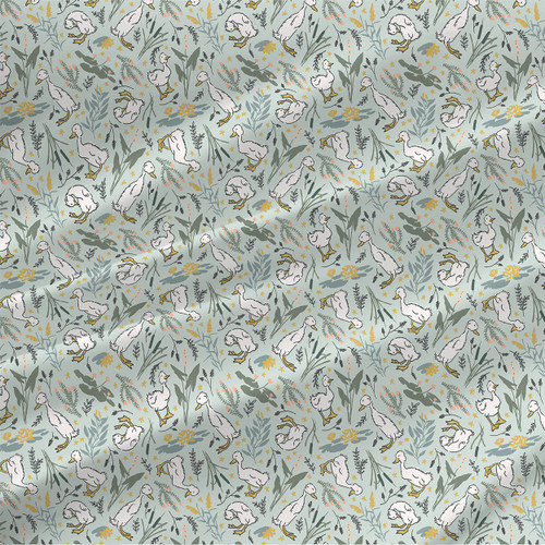 Ducklings in the Rain animal print fabric by the yard in Spring colorway.