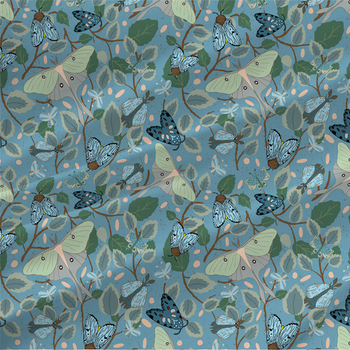 Fly by Night Grande floral fabric by the yard in Light Teal colorway.