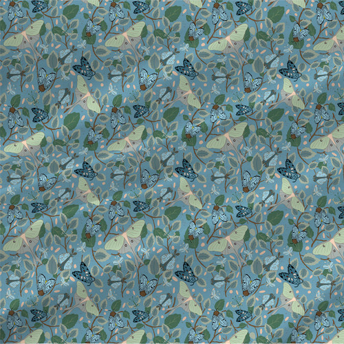 Floral print fabric - Fly by Night in Light Teal