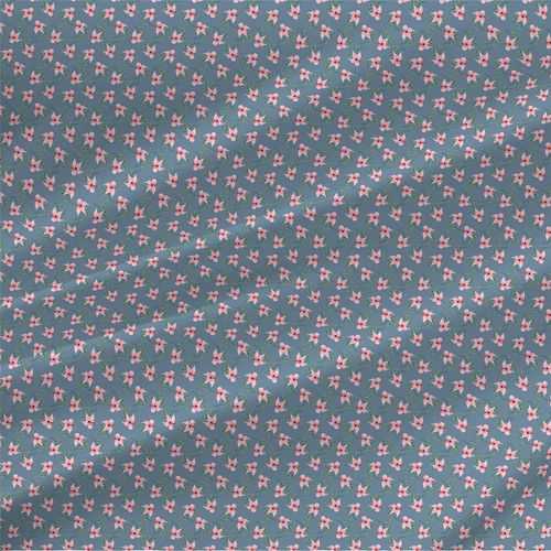 Delicate Lilies floral fabric by the yard with pink lilies and green stems on a blue-green ground