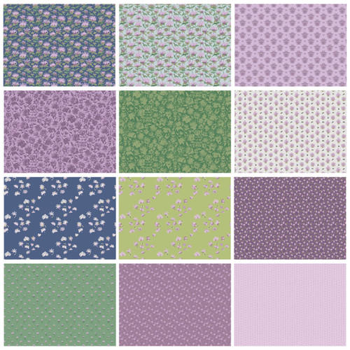 Bee Balm Jewel Fat Quarter Bundle  - 12 coordinating prints in blues, purples, and greens Bee Balm Jewel Fat Quarter Bundle  - 12 coordinating prints in blues, purples, and greens