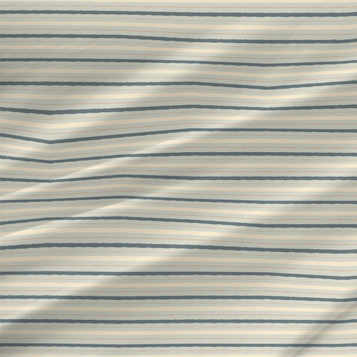 Cherry Stripes fabric by the yard with blue-gray, pale blue, cream, and neutral hand-drawn stripes