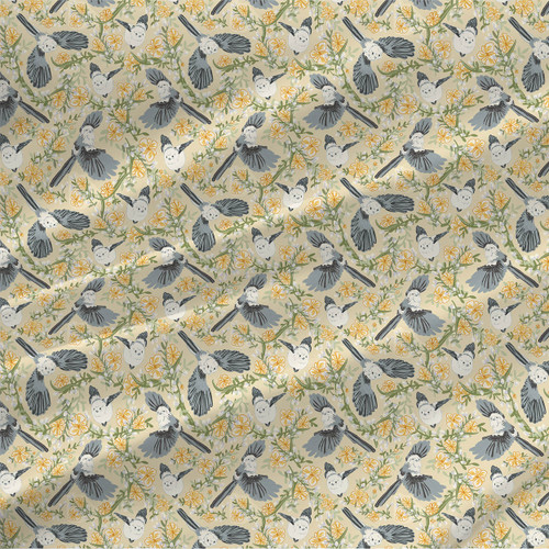 Shima Enaga Birds fabric by the yard in Summer colorway.