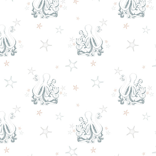 Starry Octopus fabric by the yard in Orange colorway.