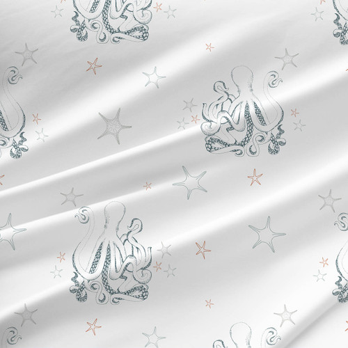 Starry Octopus fabric by the yard in Orange colorway.