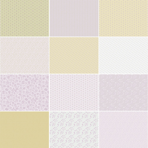Bee Balm Mini Faded Pink Fat Quarter Bundle - 12 coordinating prints in faded pinks, warm yellows, muted greens, and crisp whites Bee Balm Mini Faded Pink Fat Quarter Bundle - 12 coordinating prints in faded pinks, warm yellows, muted greens, and crisp whites