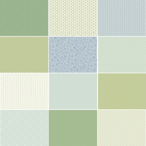 Bee Balm Mini Blue Serene Fat Quarter Bundle - 12 coordinating prints in tranquil greens, soft blues, and airy cream tones. Bee Balm Mini Blue Serene Fat Quarter Bundle - 12 coordinating prints in tranquil greens, soft blues, and airy cream tones.