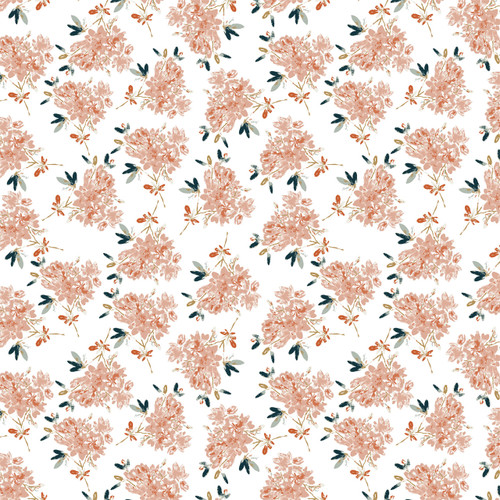 Rhodie floral fabric by the yard in Blush colorway.