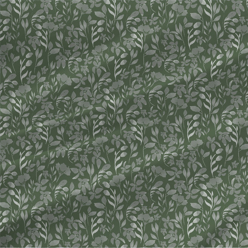 In The Garden fabric by the yard with tonal botanical leaves and floral silhouettes in black, blue, blush, green, and persimmon colorways.