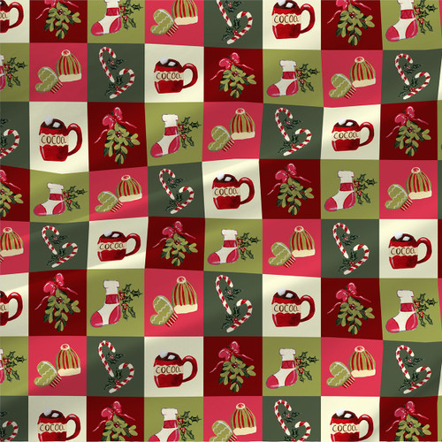Checkered Christmas Morning Holiday Fabric in Cream Puff Grande