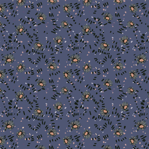 Daisy Dash fabric by Saphron Atelier in Deep Slate Blue colorway