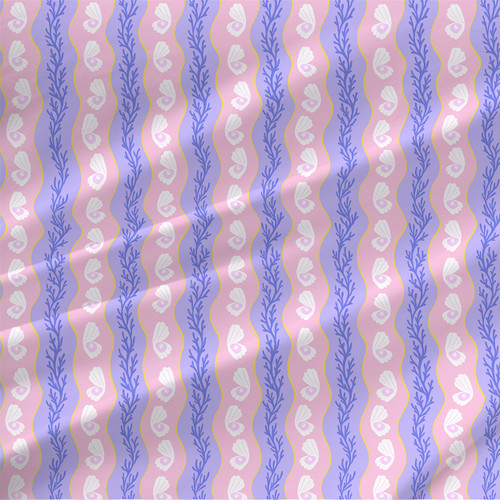 Wavy Shell Border Stripe fabric by the yard in multicolor colorway.