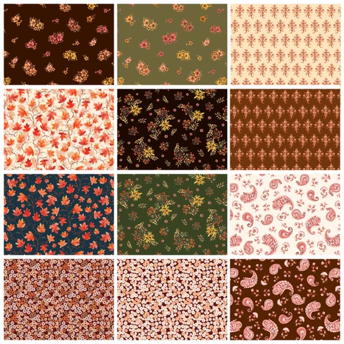 Cozy Days Fat Quarter Bundle by Masha Litvinova – 12 coordinating autumn floral and paisley fabric prints