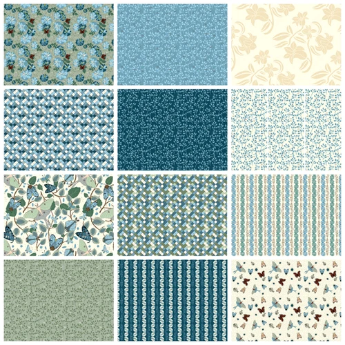 Spring Break Green Fat Quarter Bundle by AmeliaRita Designs – 12 coordinating botanical, moth and geometric fabric prints