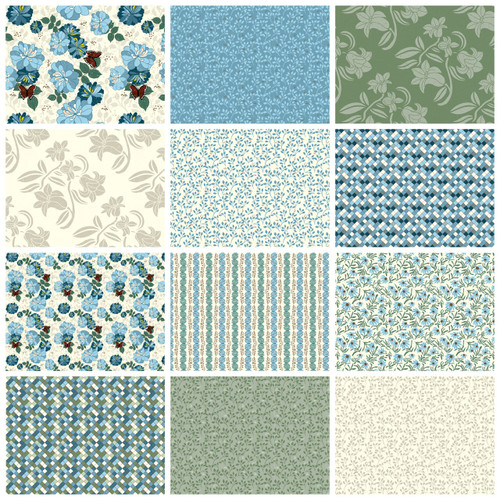 Spring Break Off-White Fat Quarter Bundle by AmeliaRita Designs – 12 coordinating floral, botanical and geometric fabric prints