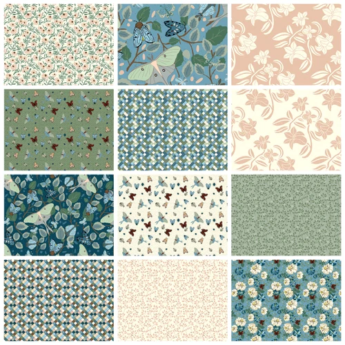 Spring Break Peach Fat Quarter Bundle by AmeliaRita Designs – 12 coordinating floral, butterfly, moth and geometric fabric prints